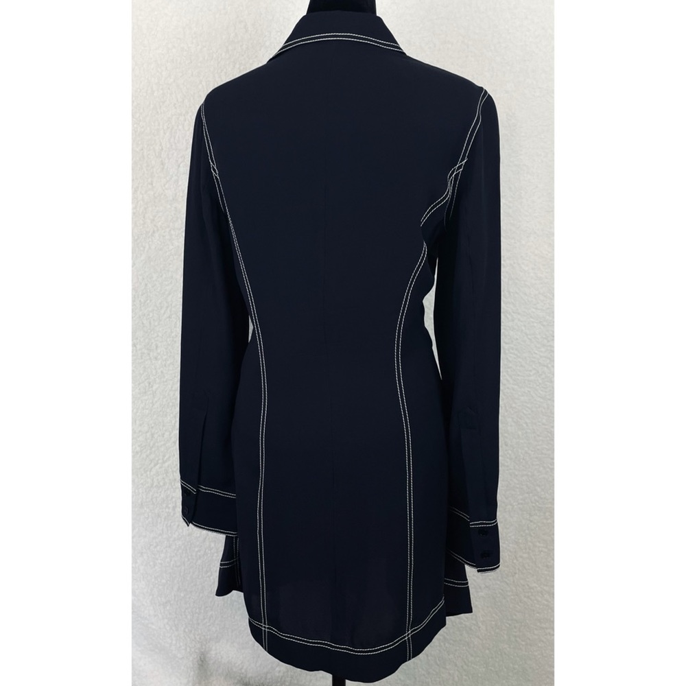 STELLA MCCARTNEY • 100% Silk Navy Contrast-Stitch Collared Mini Dress, S - Picture 6 of 16